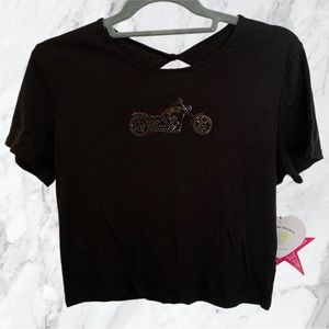 Rhinestone Motorcycle Crop Top